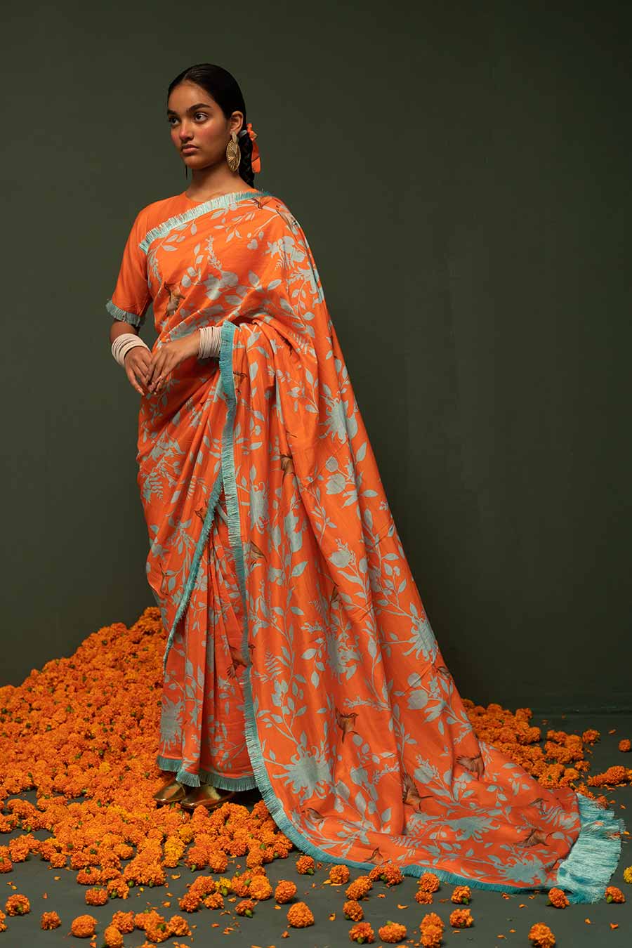 Masakali Orange Printed Saree