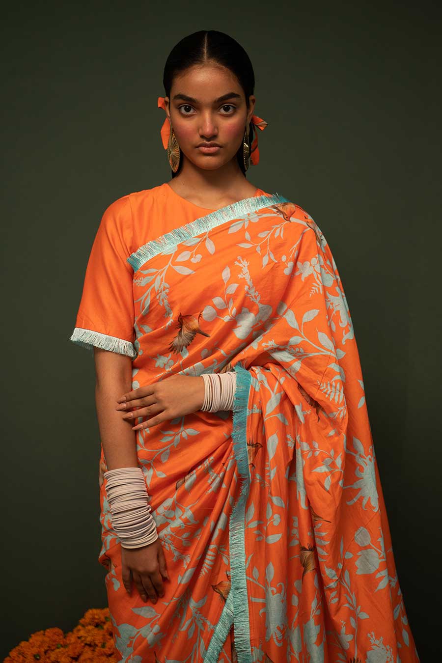 Masakali Orange Printed Saree