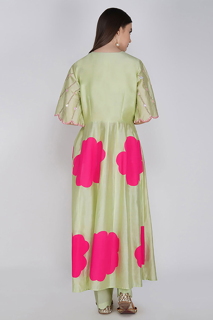 Sage Green Chanderi Angrakha Kurta Set