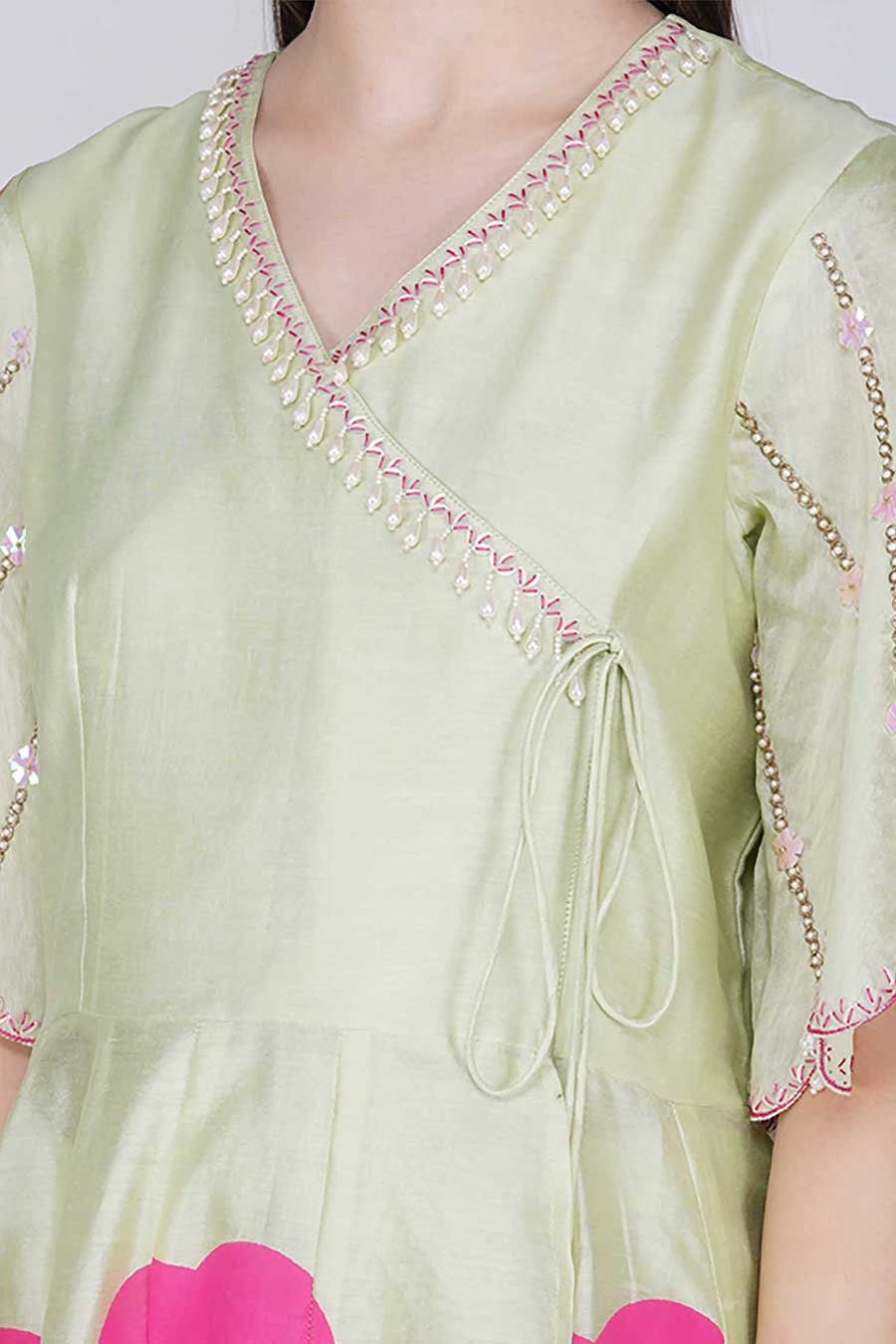 Sage Green Chanderi Angrakha Kurta Set