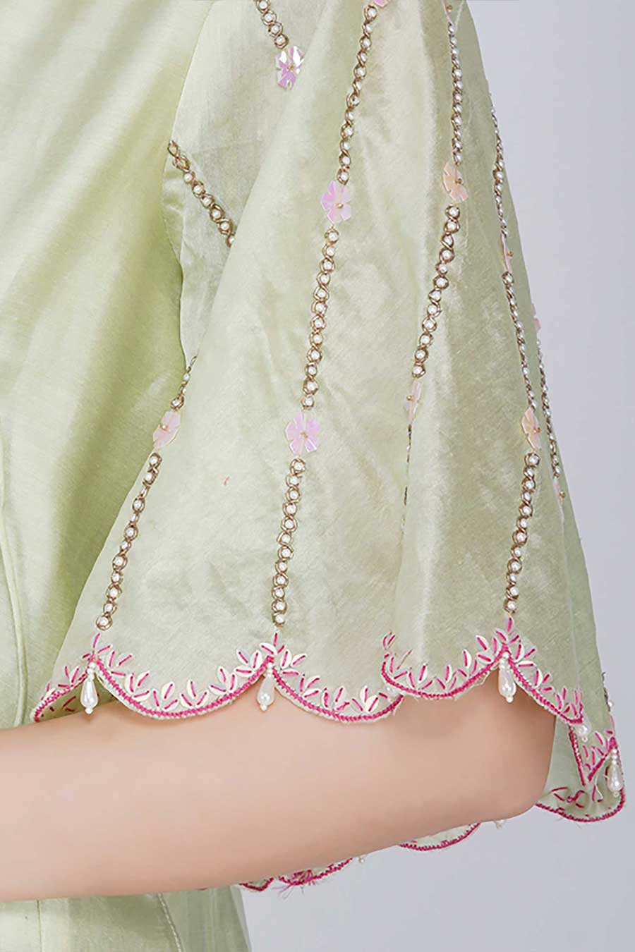 Sage Green Chanderi Angrakha Kurta Set