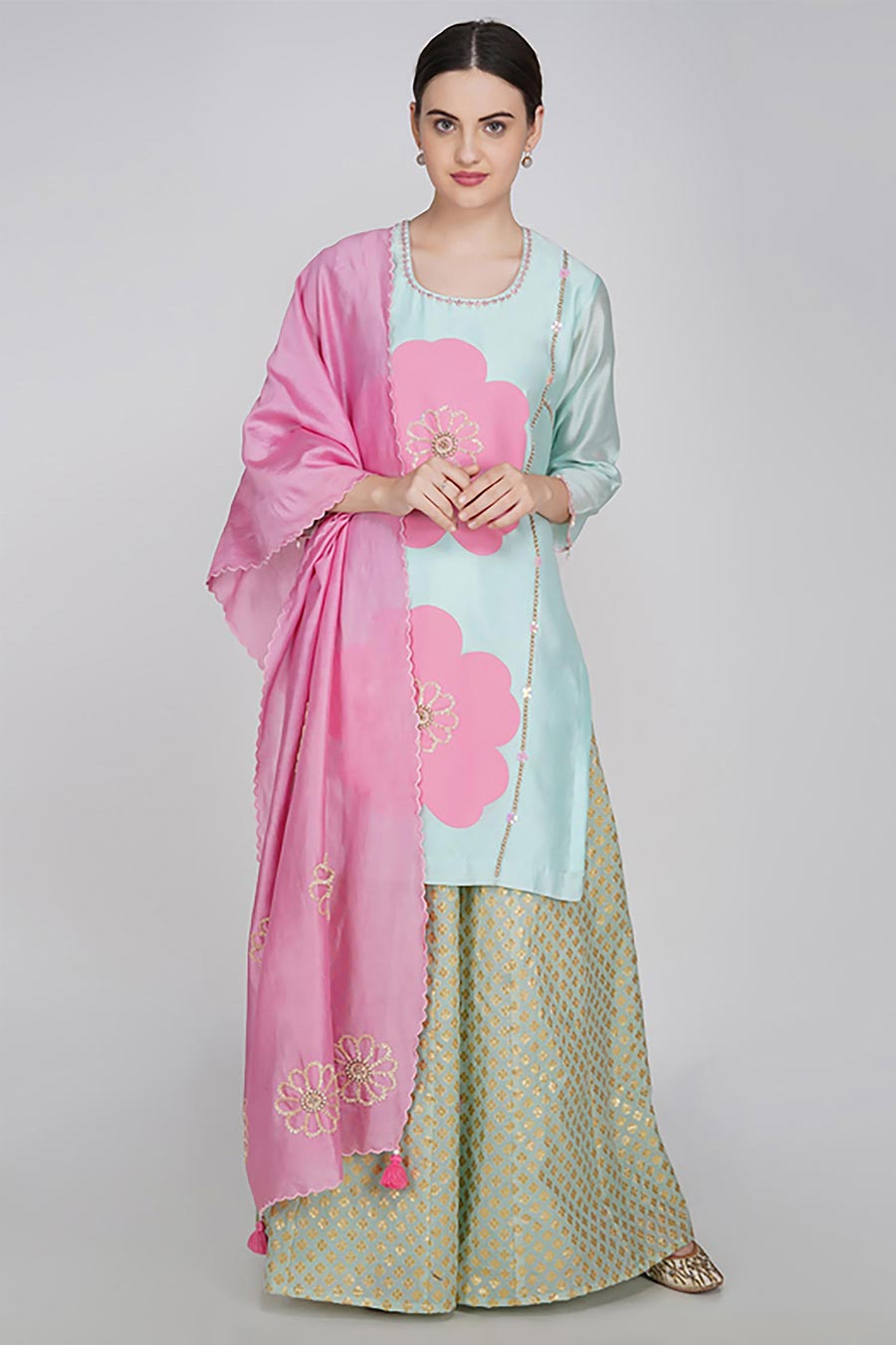 Blue Chanderi Sharara Set