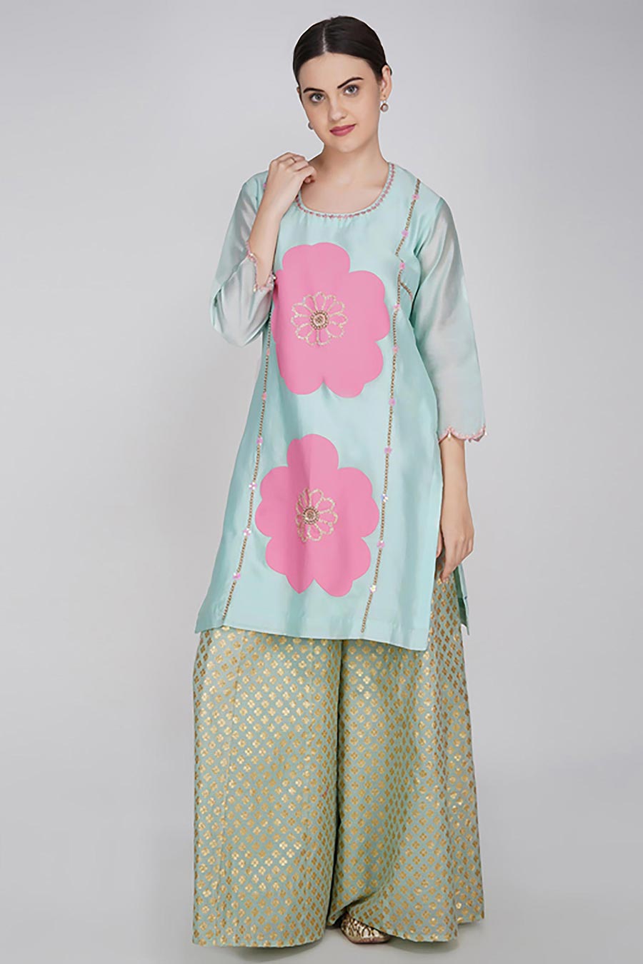 Blue Chanderi Sharara Set
