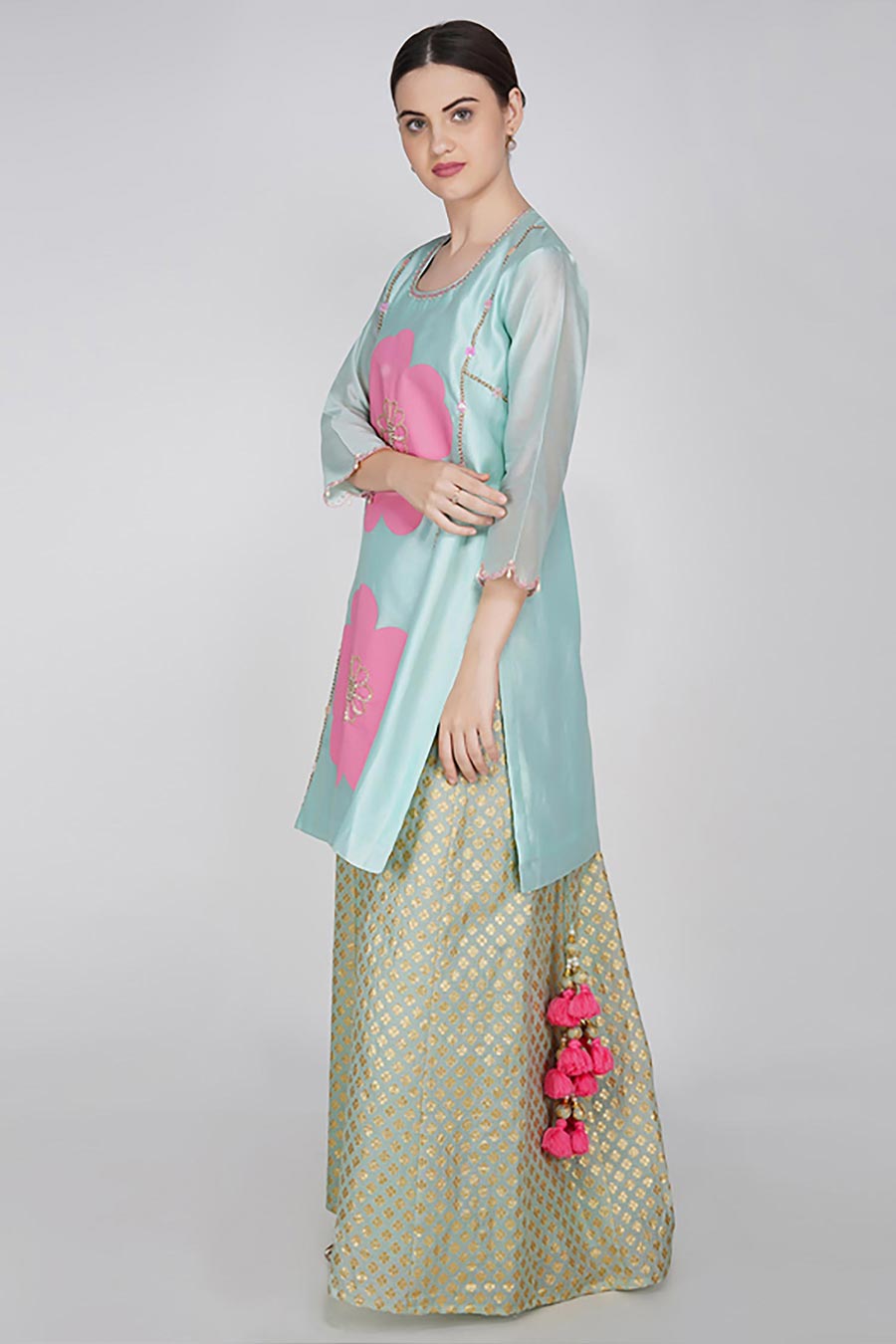 Blue Chanderi Sharara Set