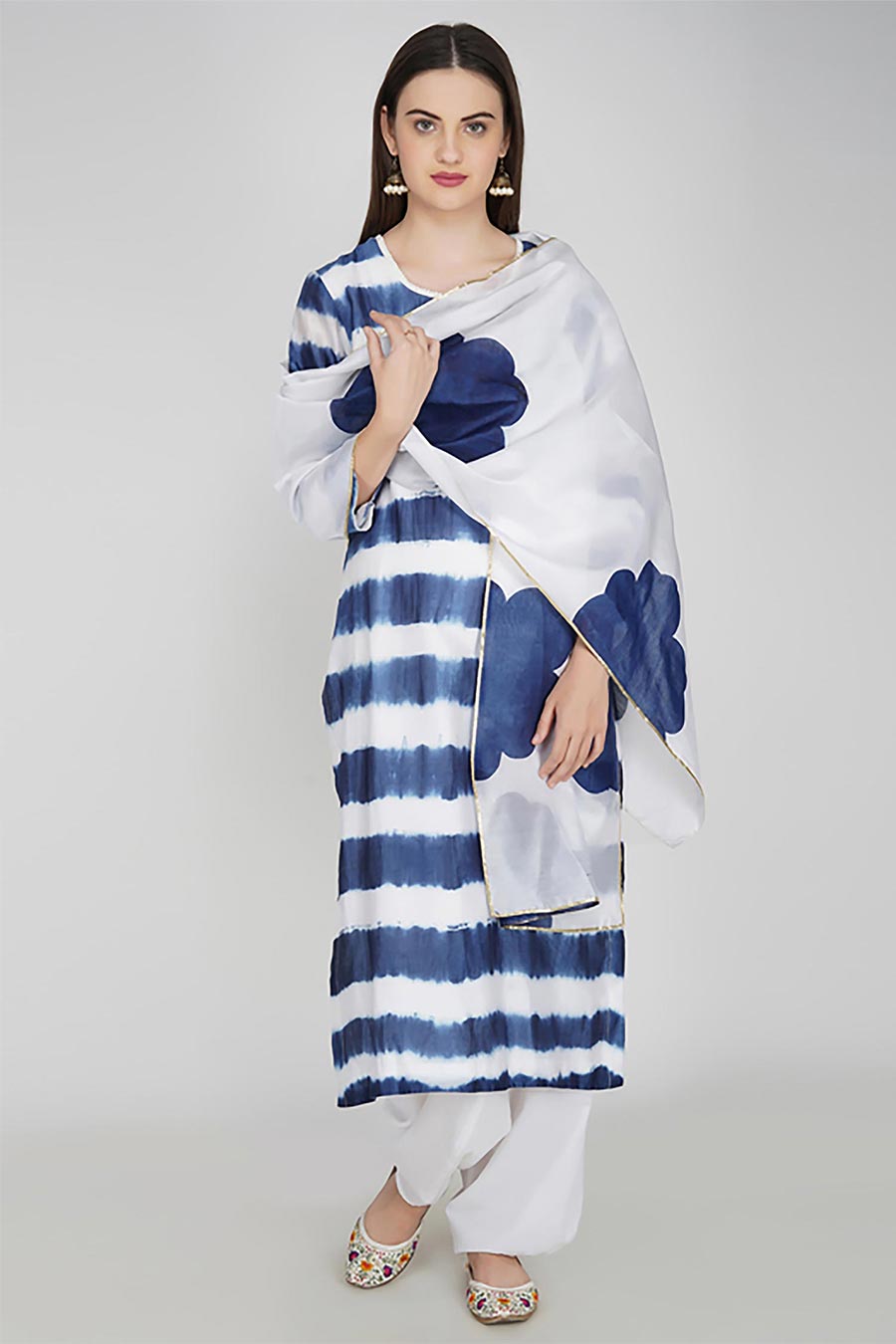 Blue Chanderi Tie-Dye Kurta Set (Set of 3)