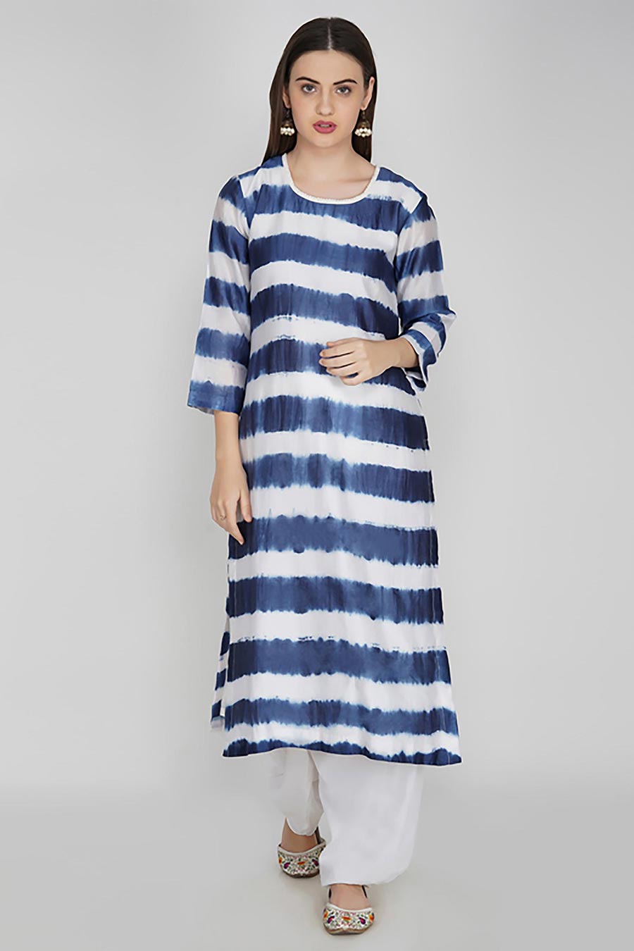 Blue Chanderi Tie-Dye Kurta Set (Set of 3)