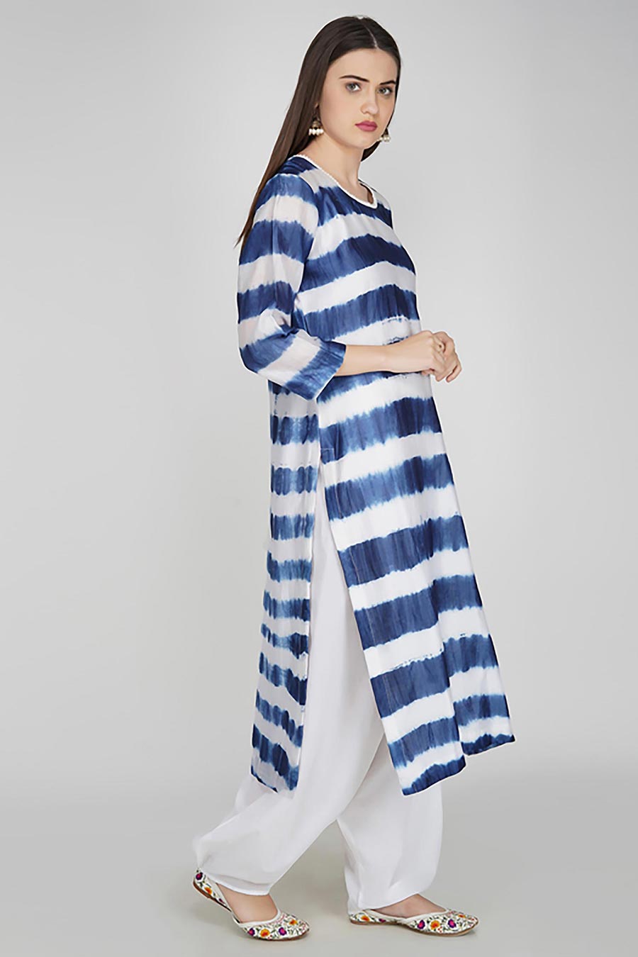 Blue Chanderi Tie-Dye Kurta Set (Set of 3)