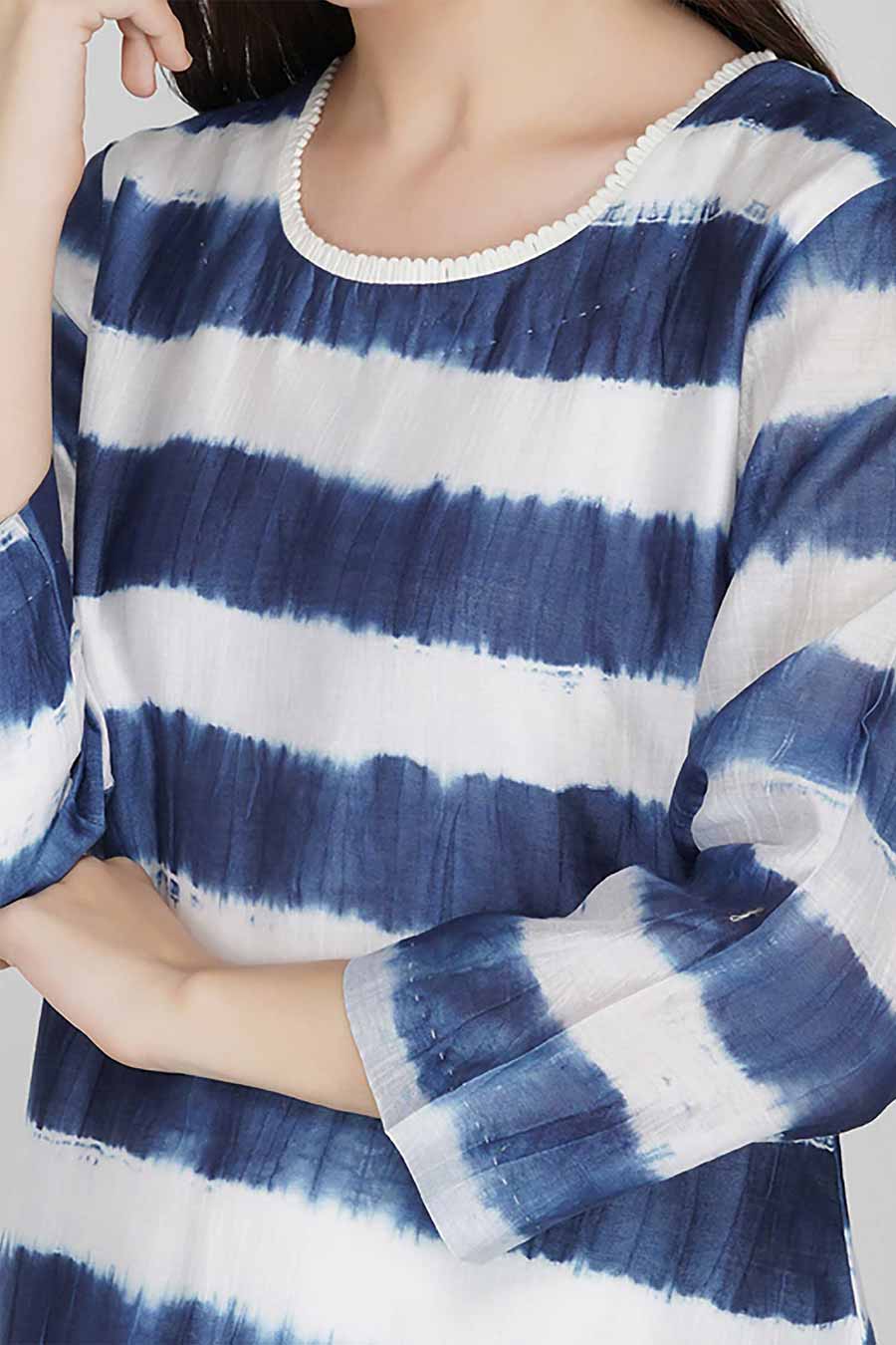 Blue Chanderi Tie-Dye Kurta Set (Set of 3)