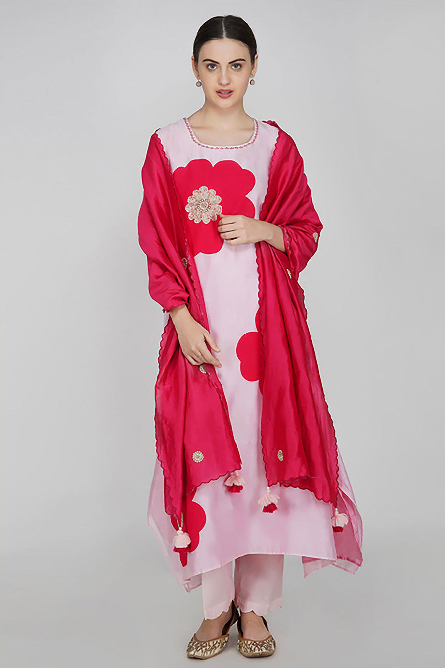 Pink Chanderi Embroidered Kurta Set