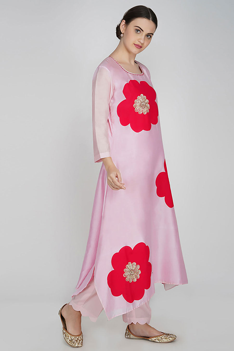 Pink Chanderi Embroidered Kurta Set