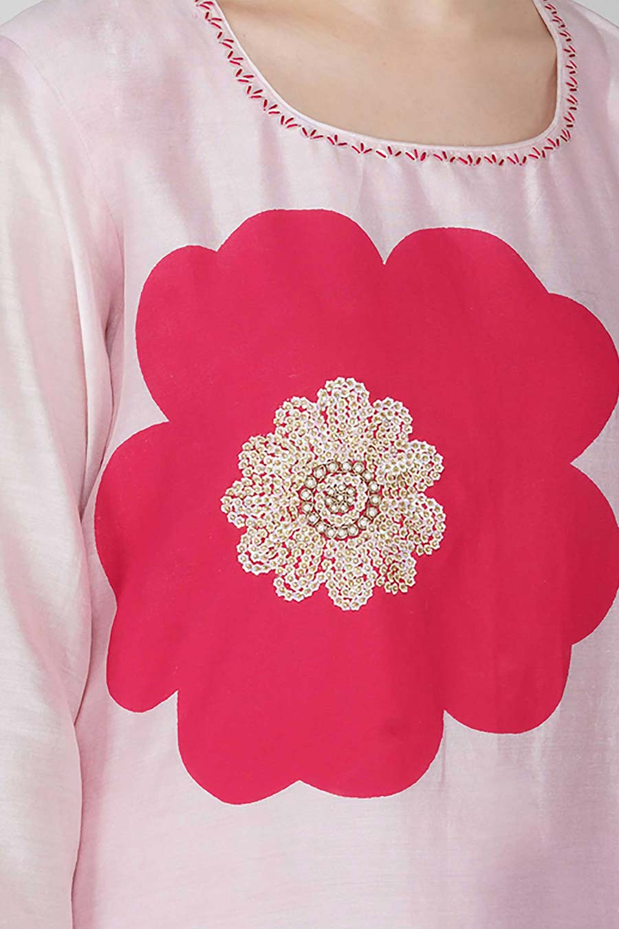 Pink Chanderi Embroidered Kurta Set