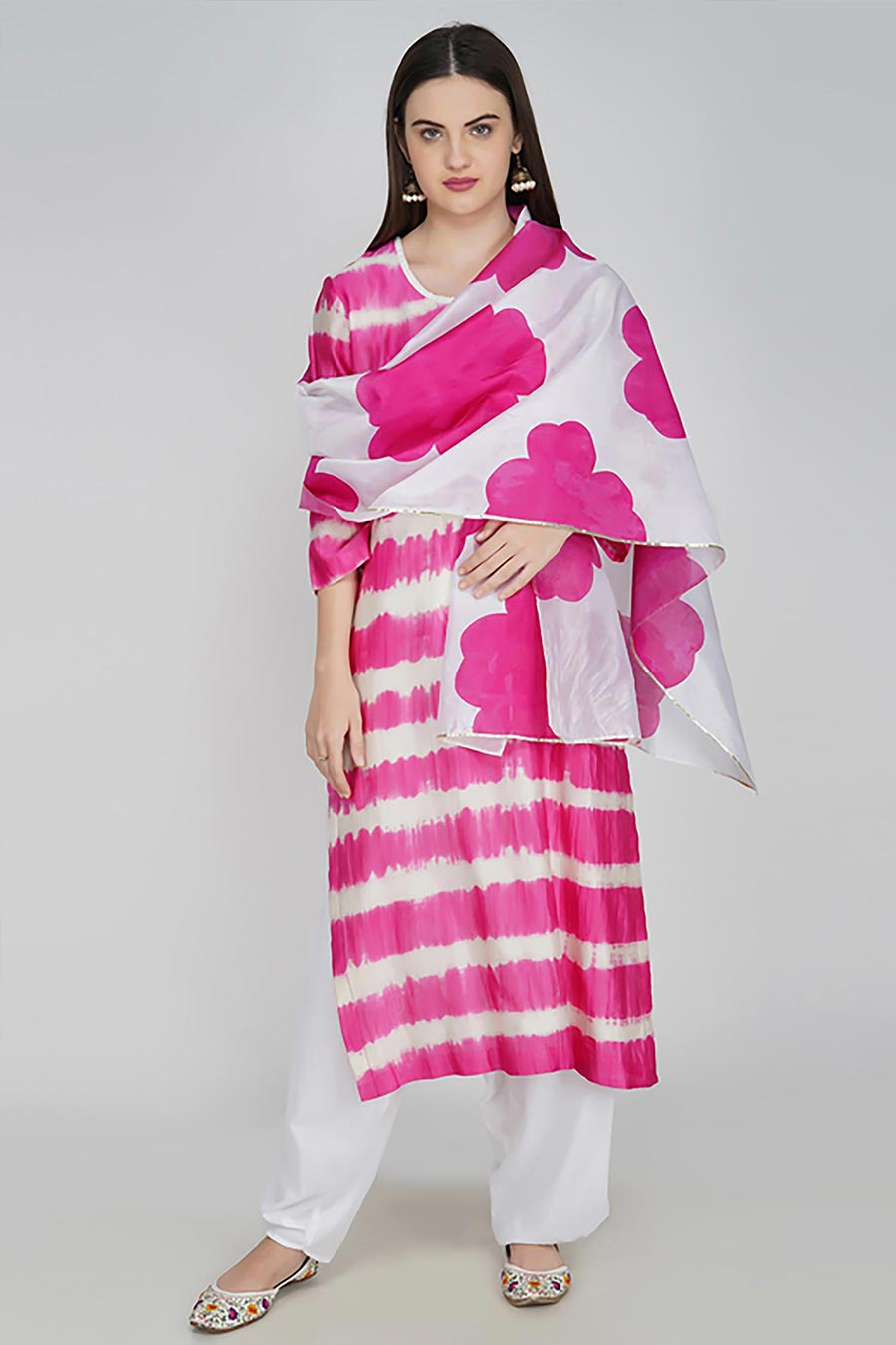 Pink Chanderi Tie-Dye Kurta Set (Set of 3)