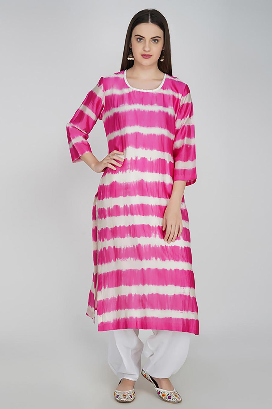 Pink Chanderi Tie-Dye Kurta Set (Set of 3)