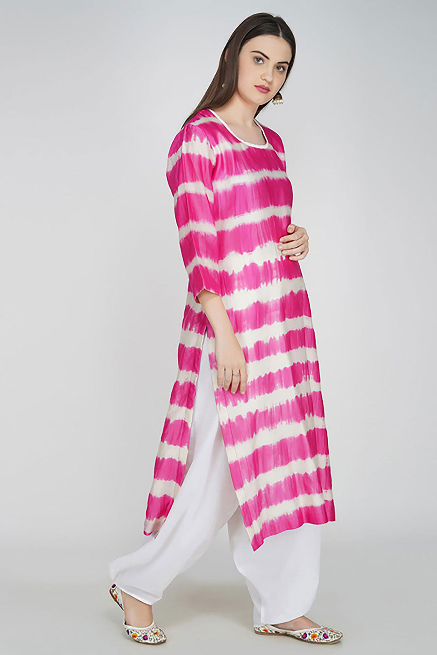 Pink Chanderi Tie-Dye Kurta Set (Set of 3)