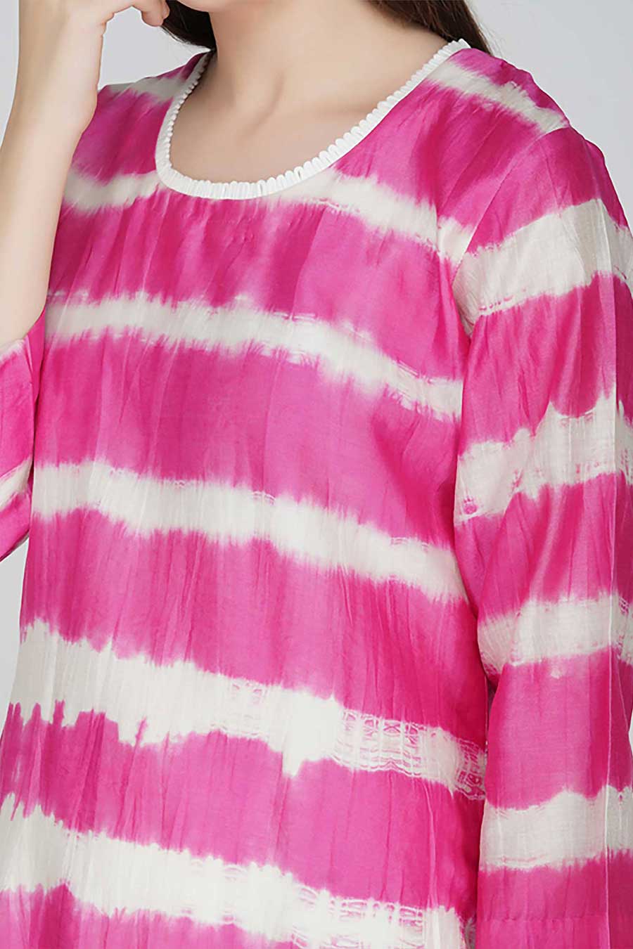 Pink Chanderi Tie-Dye Kurta Set (Set of 3)