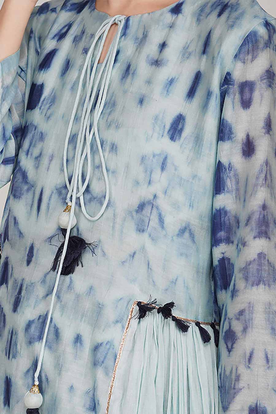 Blue Chanderi Tie-Dye A-Line Kurta