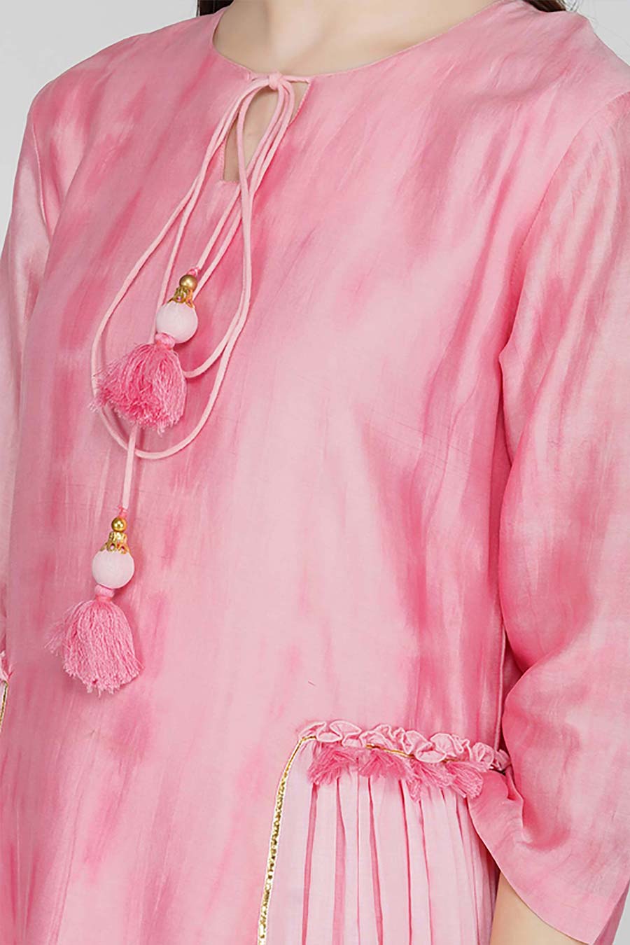 Pink Chanderi Tie-Dye A-Line Kurta