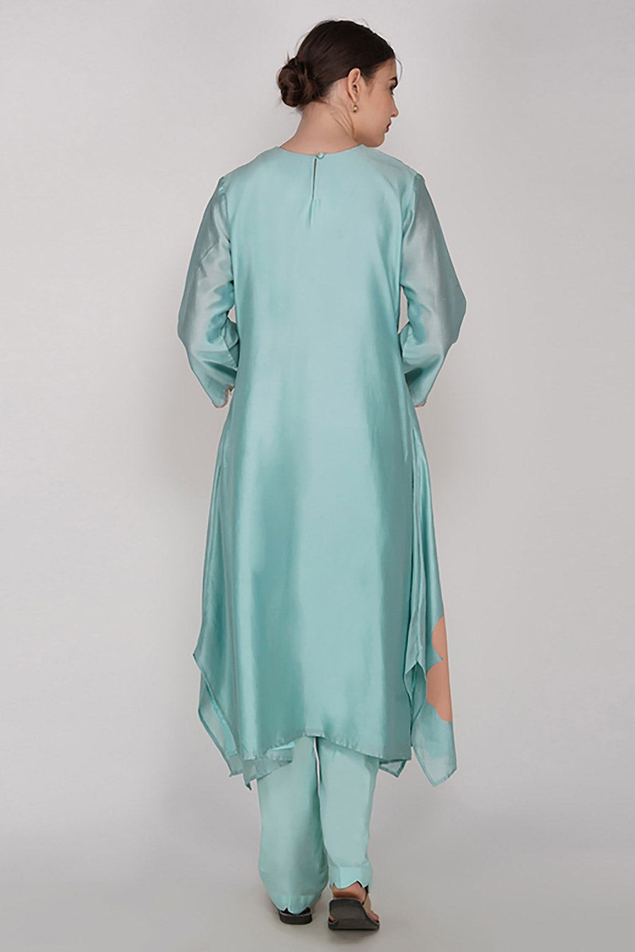 Teal Chanderi Embroidered Kurta Set
