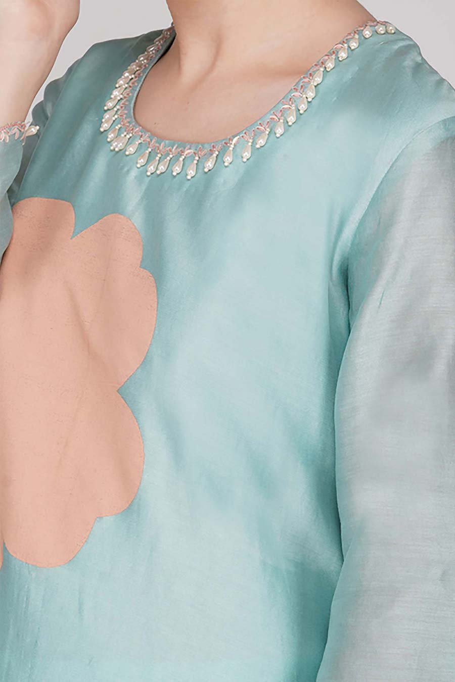 Teal Chanderi Embroidered Kurta Set