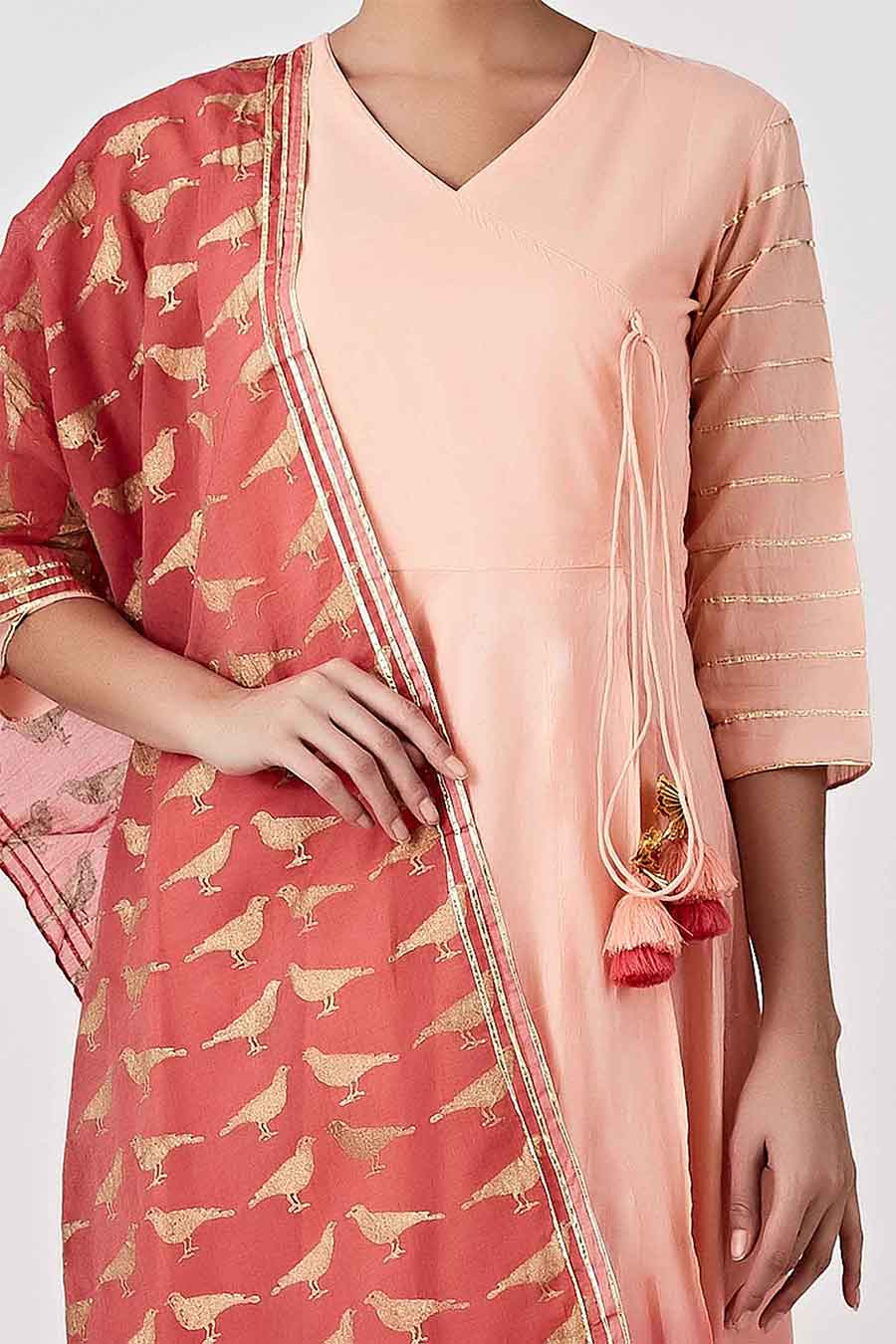 Peach & Red Ombre Angrakha Set (Set of 3)