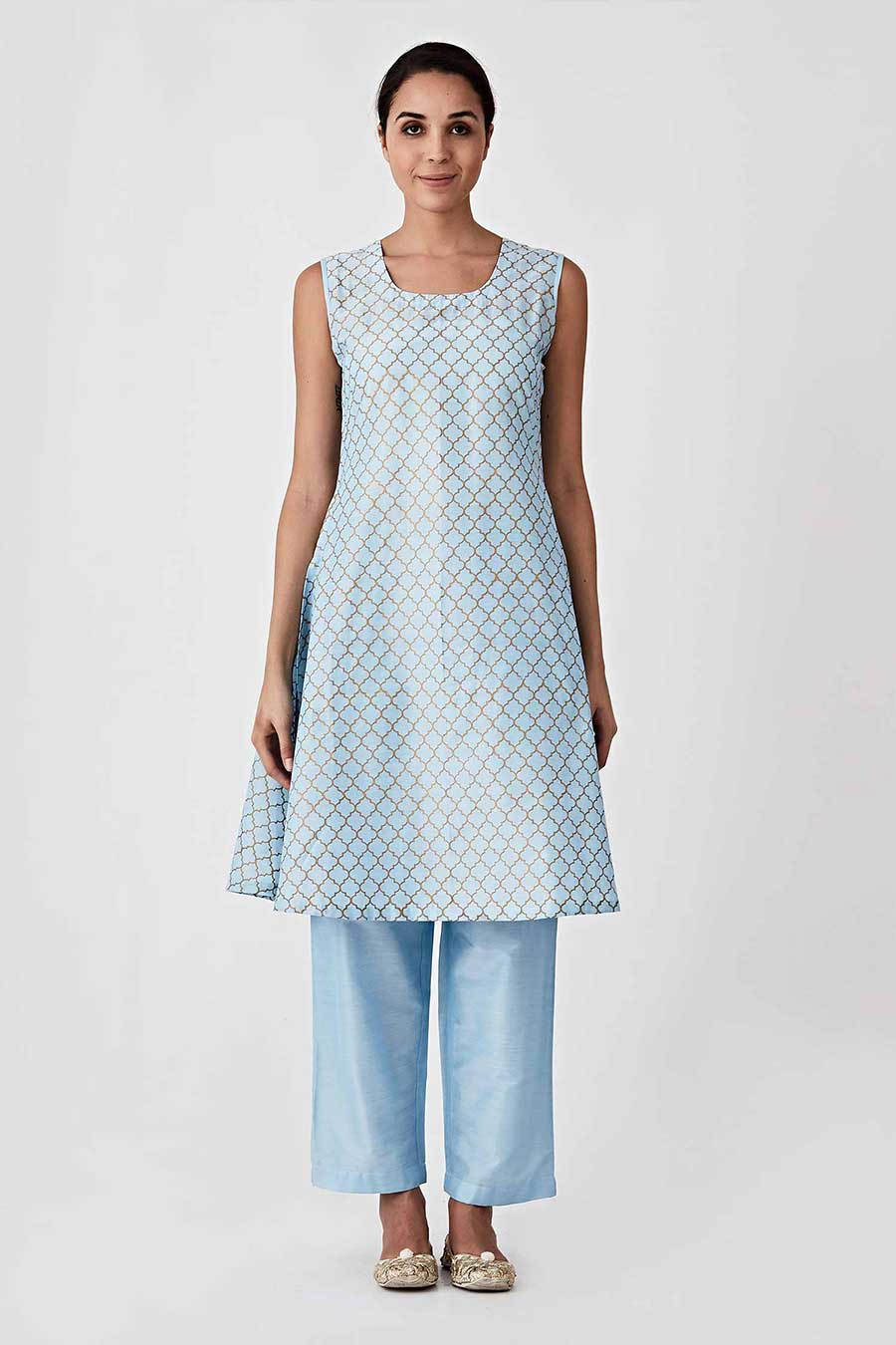 Blue Handblock Print Kurta & Pant Set