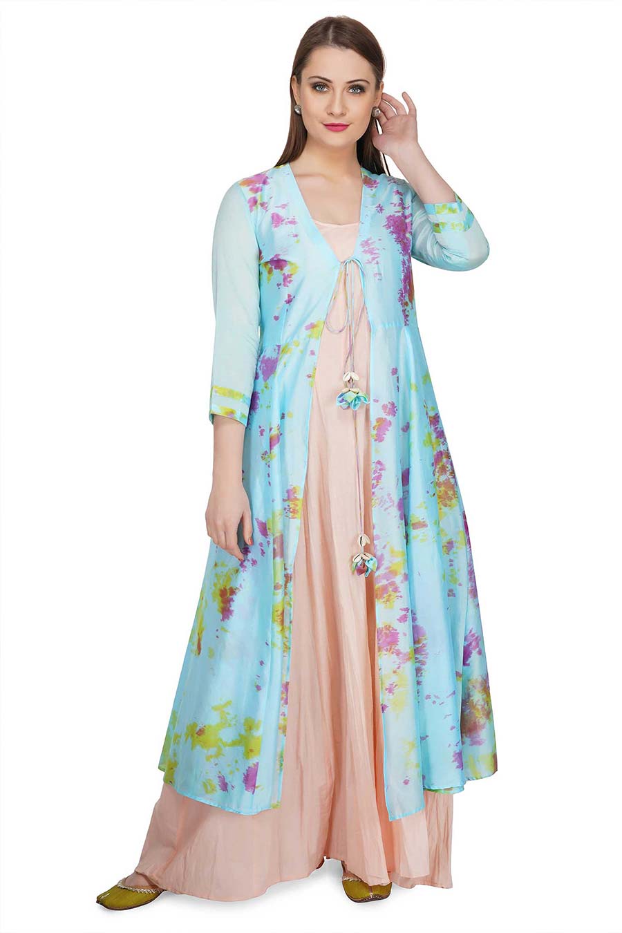 Marble Dyed Blue Jacket & Dress (Set of 2)