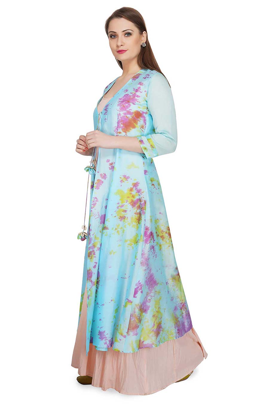 Marble Dyed Blue Jacket & Dress (Set of 2)