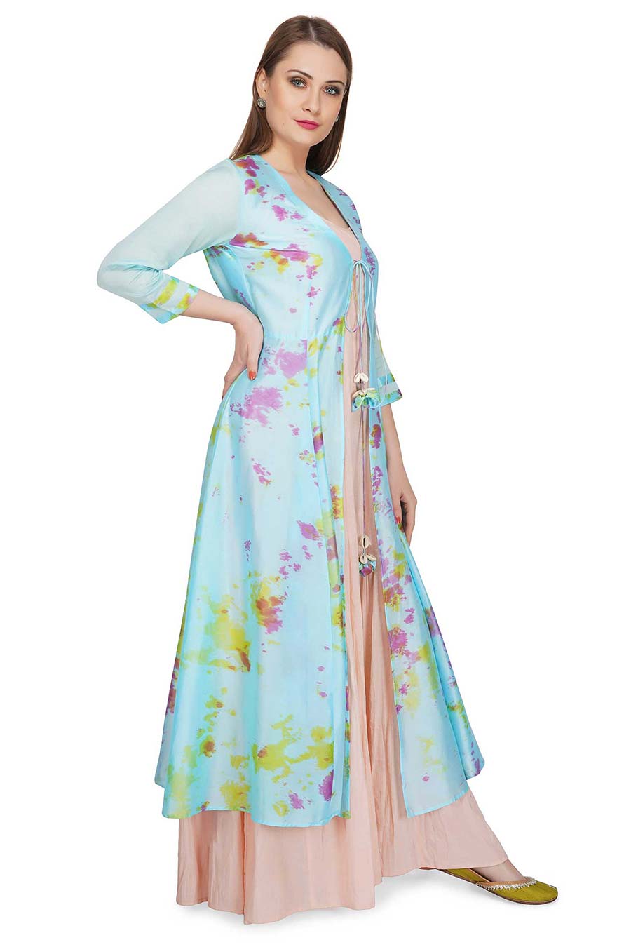 Marble Dyed Blue Jacket & Dress (Set of 2)