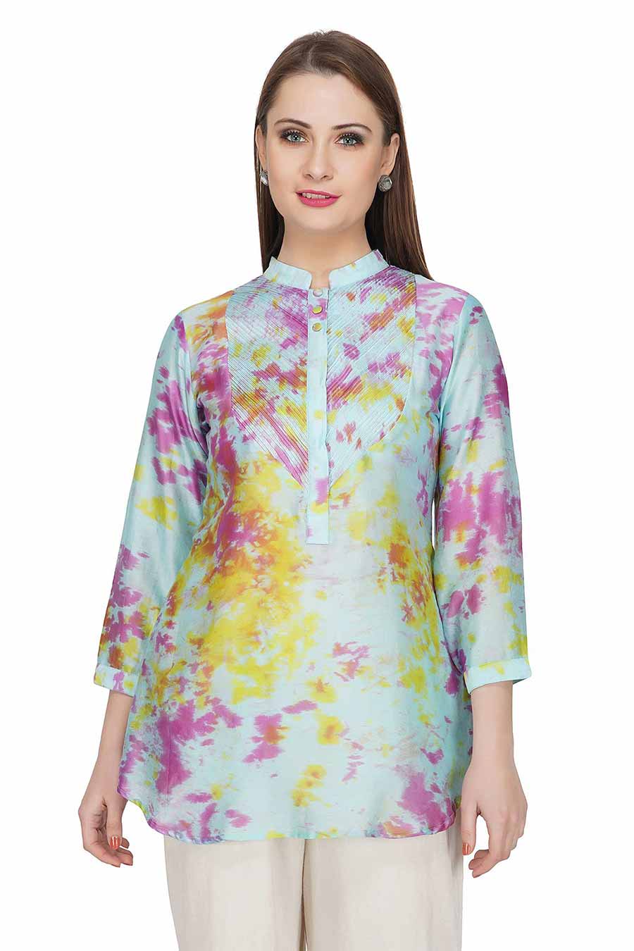 Marble Dyed Blue Pintuck Top