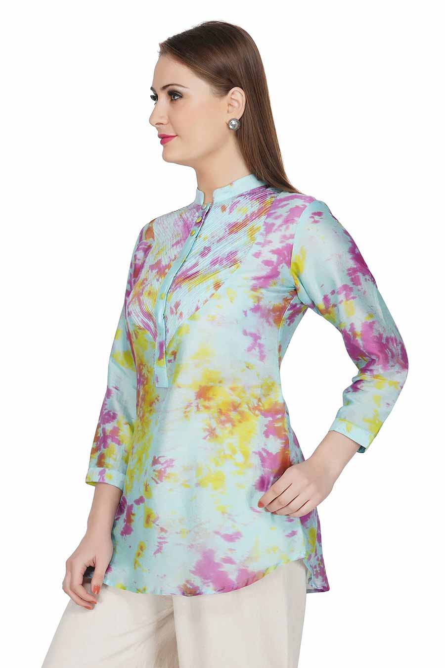Marble Dyed Blue Pintuck Top