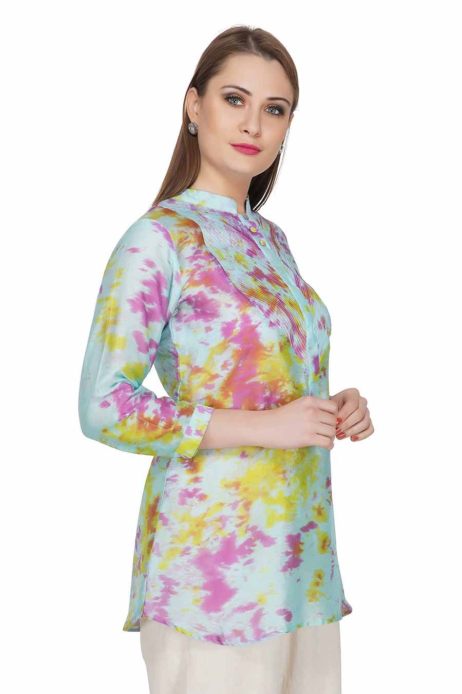 Marble Dyed Blue Pintuck Top