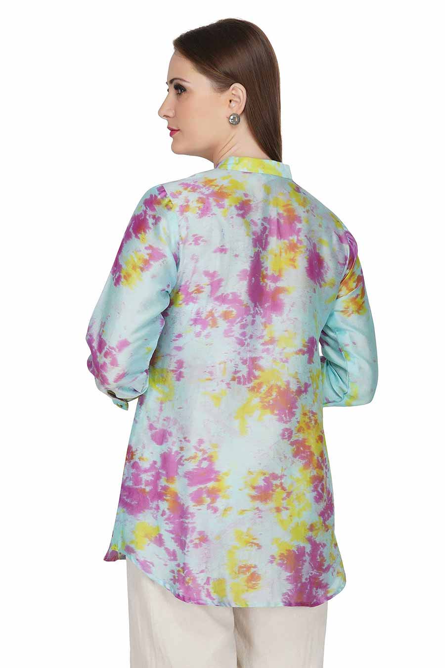Marble Dyed Blue Pintuck Top