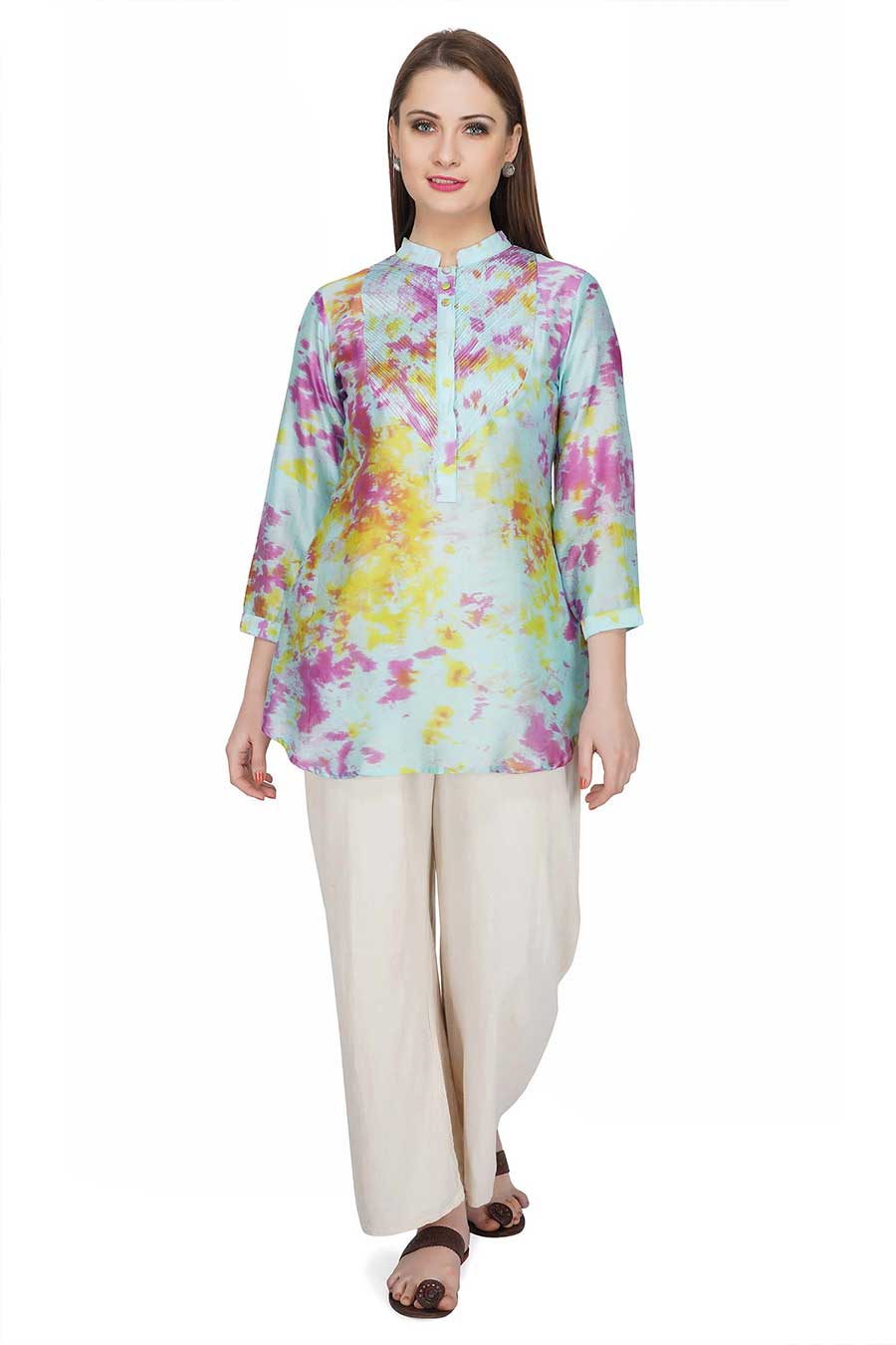 Marble Dyed Blue Pintuck Top