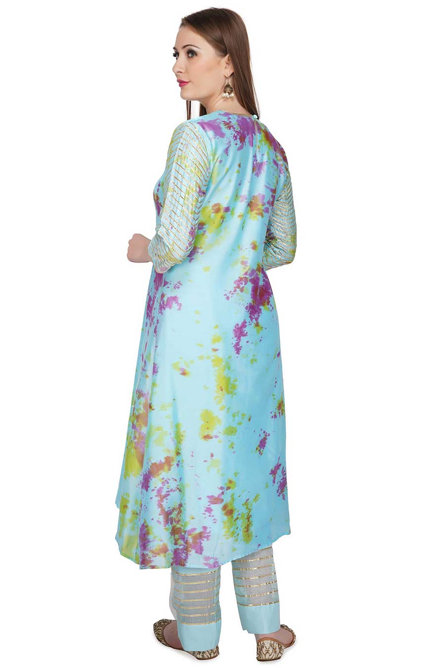 Marble Dyed Blue Pintuck Kurta Set (Set of 3)
