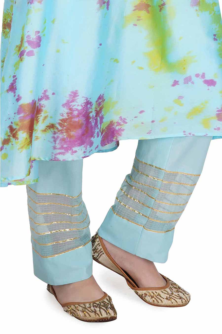 Marble Dyed Blue Pintuck Kurta Set (Set of 3)