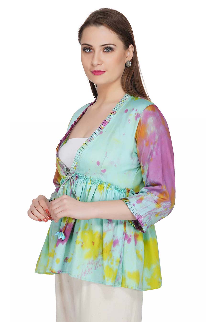 Marble Dyed Blue Pleated Top