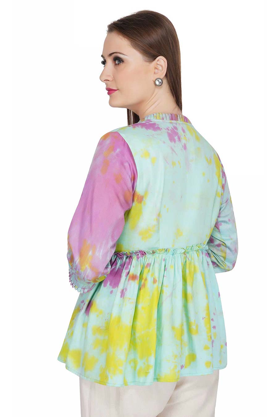 Marble Dyed Blue Pleated Top