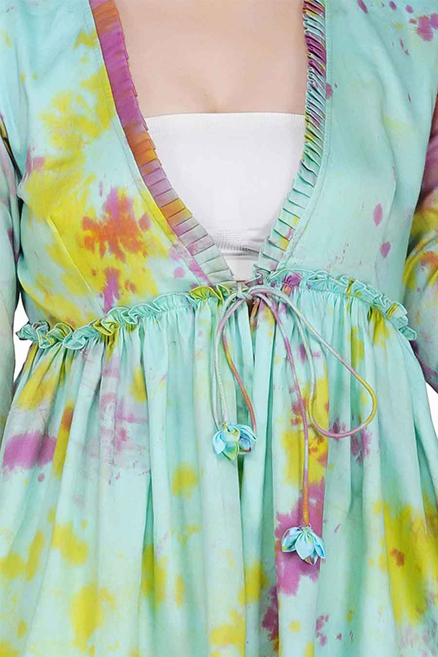 Marble Dyed Blue Pleated Top