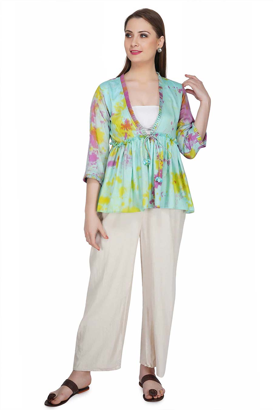 Marble Dyed Blue Pleated Top