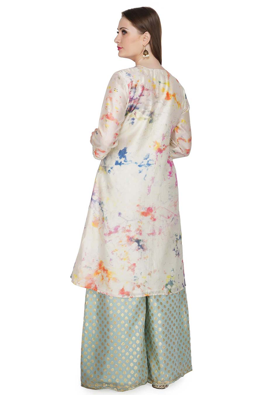 Marble Dyed Cream Embroidered Kurta