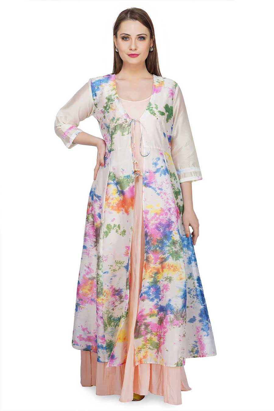 Marble Dyed Cream Jacket & Dress (Set of 2)