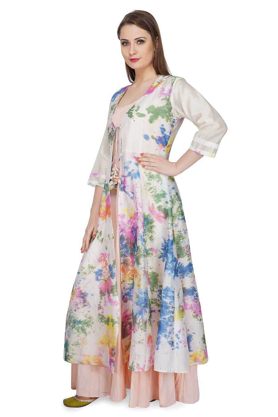 Marble Dyed Cream Jacket & Dress (Set of 2)