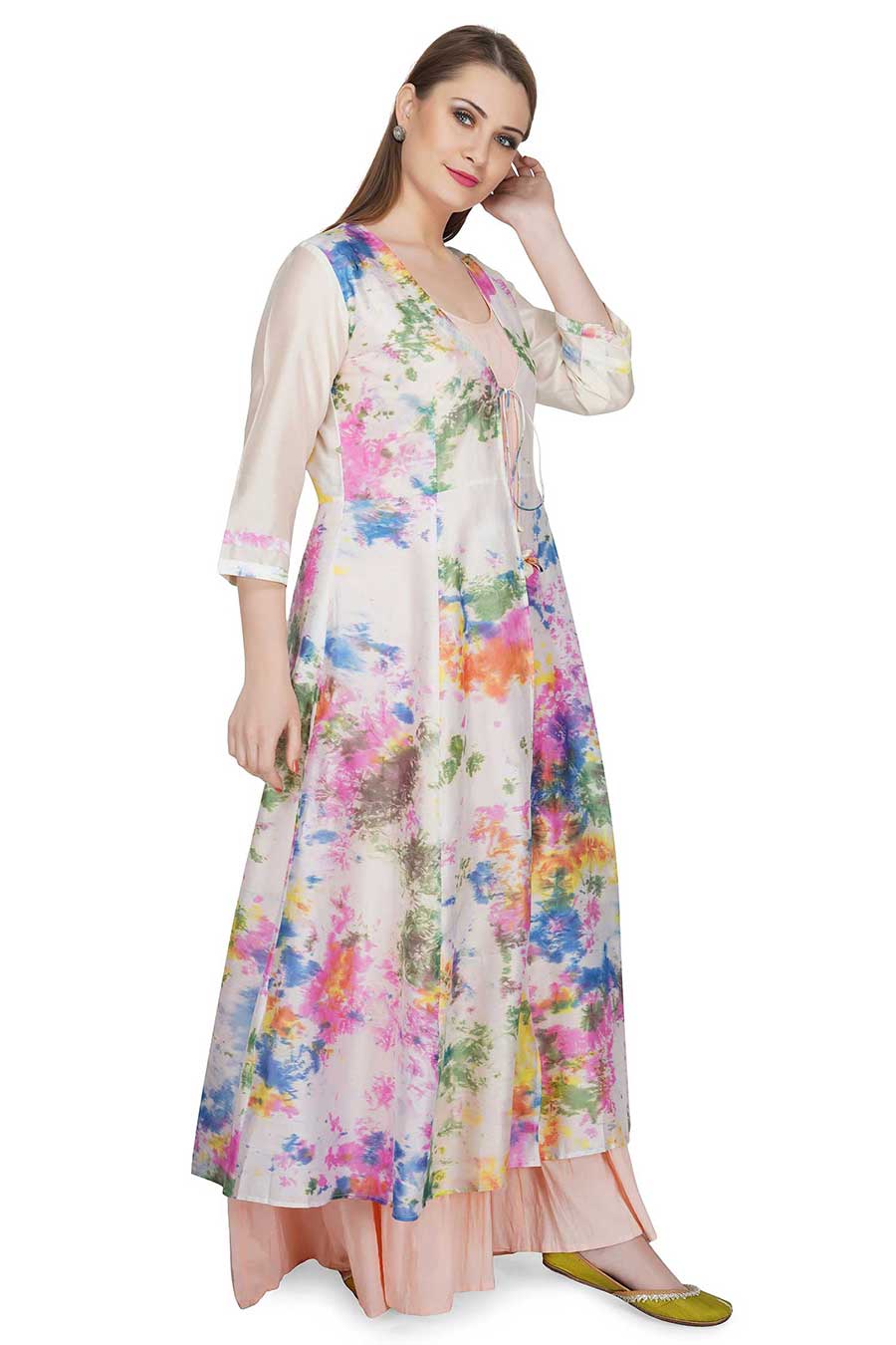 Marble Dyed Cream Jacket & Dress (Set of 2)