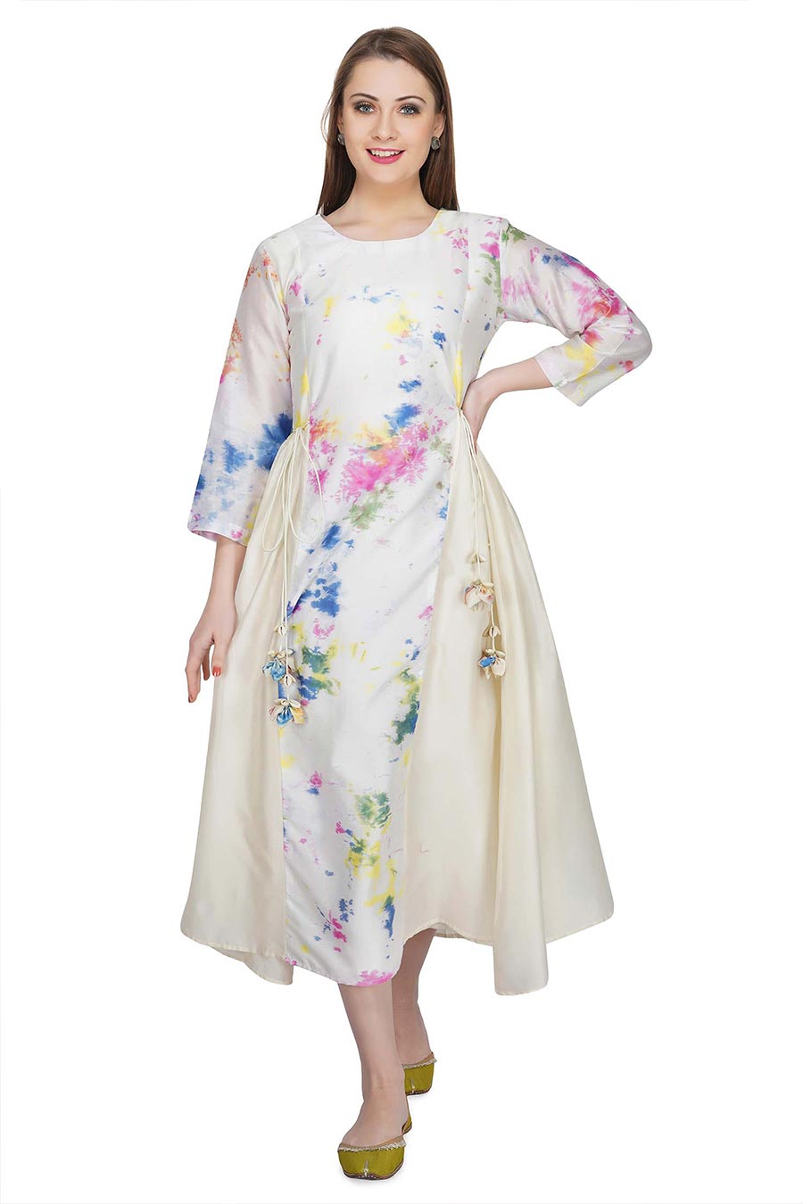 Marble Dyed Cream Panel Dress