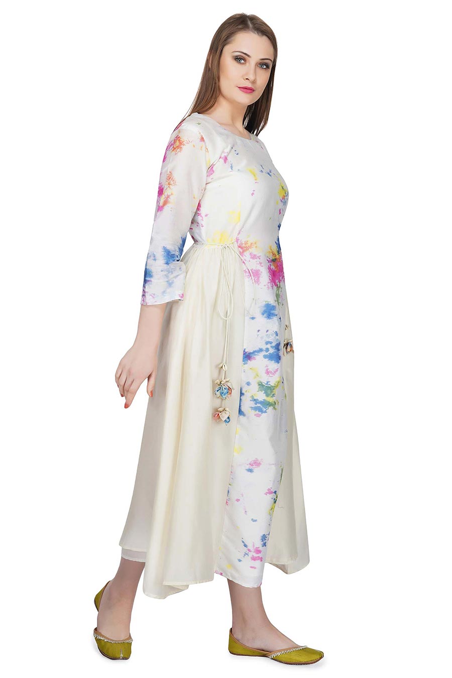 Marble Dyed Cream Panel Dress