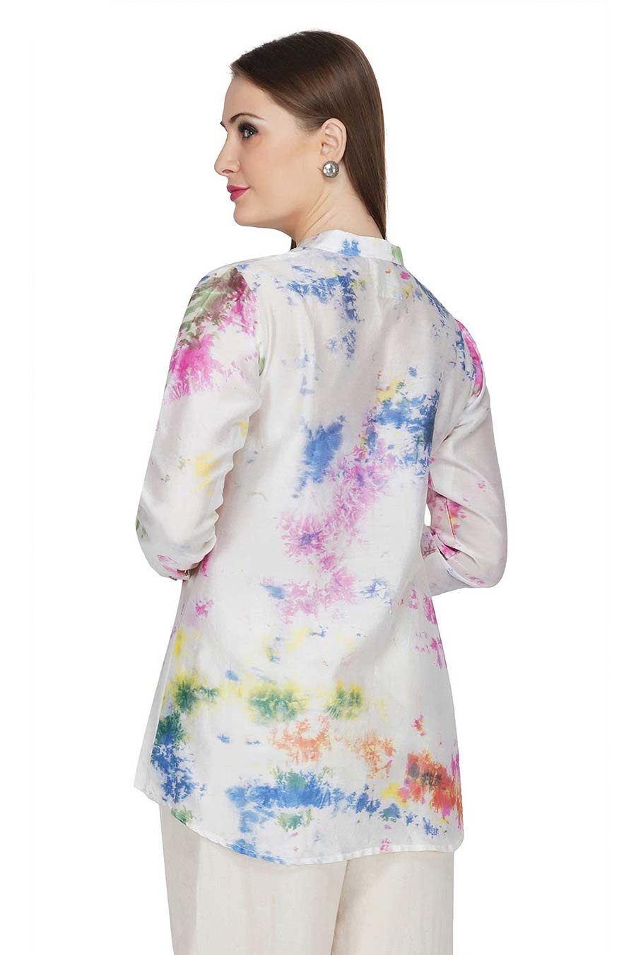 Marble Dyed Cream Pintuck Top