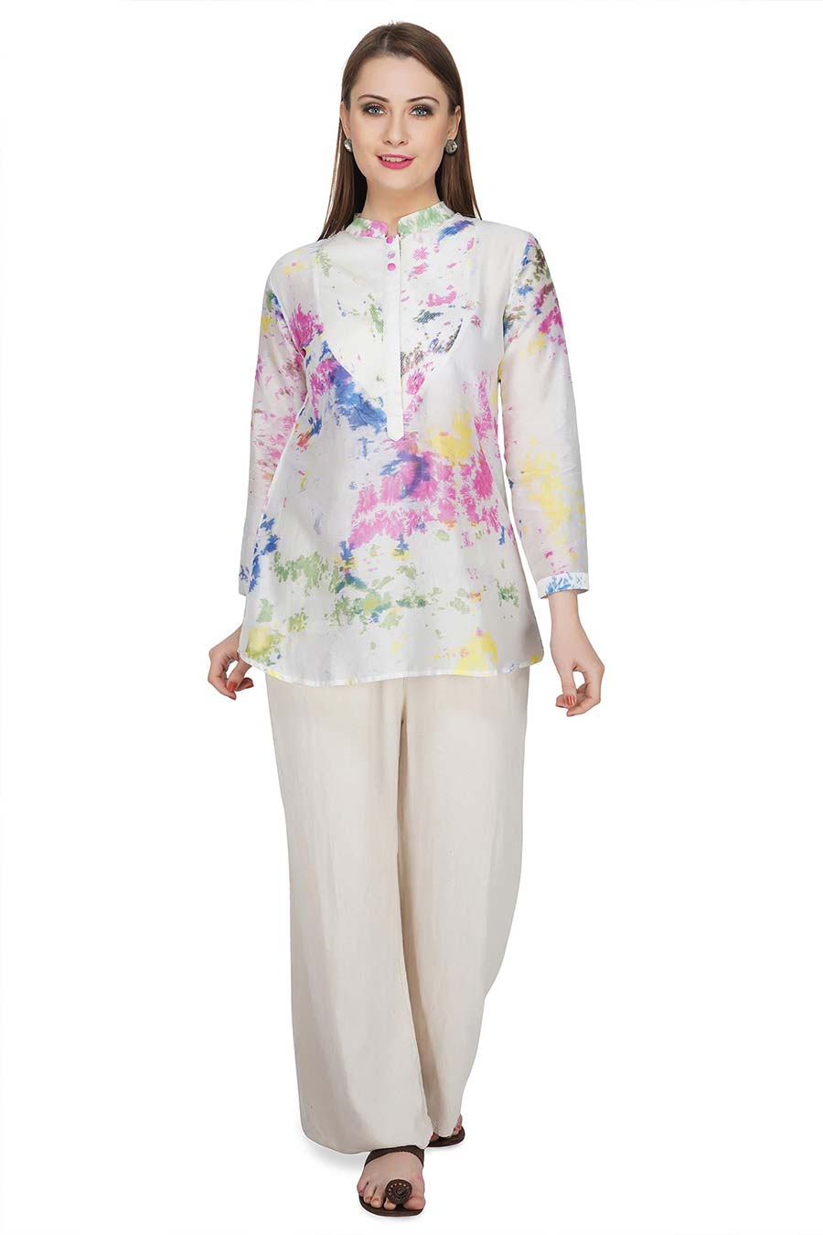 Marble Dyed Cream Pintuck Top