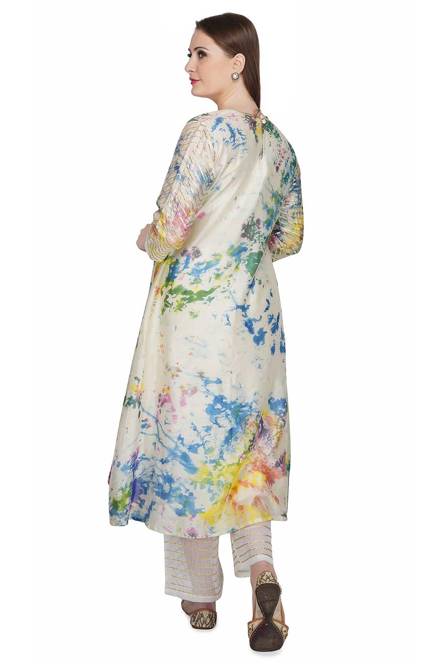Marble Dyed Cream Pintuck Kurta