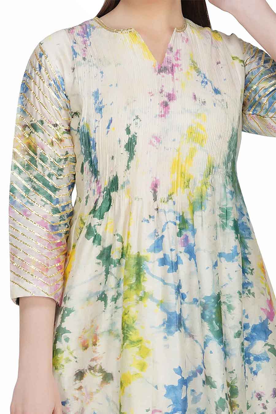 Marble Dyed Cream Pintuck Kurta