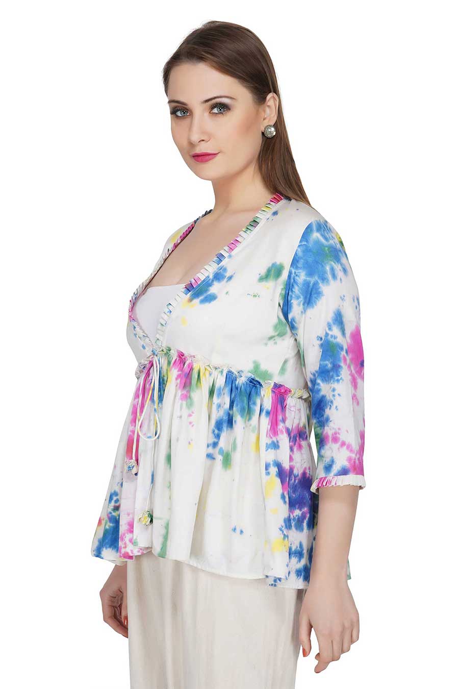 Marble Dyed Cream Pleated Top